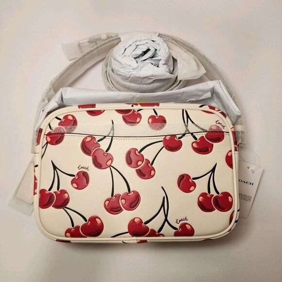 NWT COACH CZ189 Jamie Camera Bag With Cherry Print In Smooth Leather Chalk Multi - Picture 3 of 9